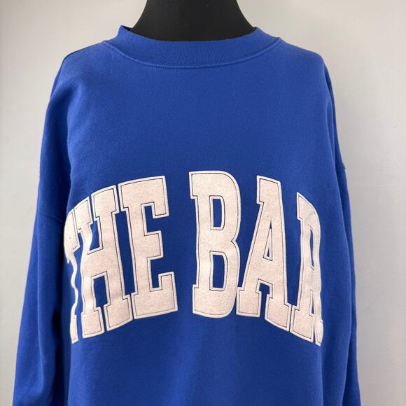 The Bar Blue Varsity Sweatshirt Fleece Crew Neck Drop Shoulder Pullover L Large - Picture 2 of 7